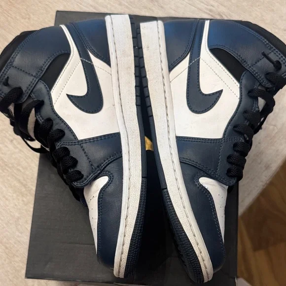 Air Jordan 1 Men’s Black, Navy and White Mid-Top Sneakers - Picture 5 of 8
